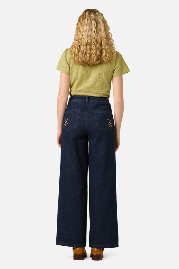 Princess Highway - Cats Embroidered Denim Jean - blue-denim
