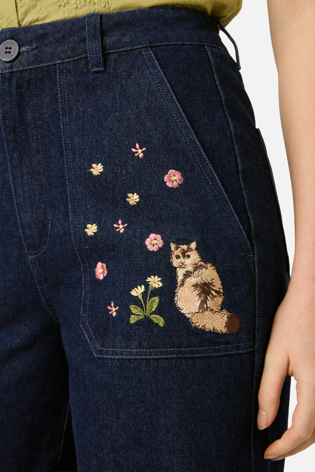 Princess Highway - Cats Embroidered Denim Jean - blue-denim