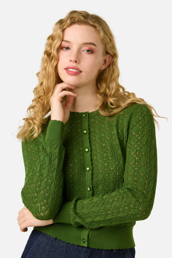 Princess Highway - Clara Pointelle Cardigan - green