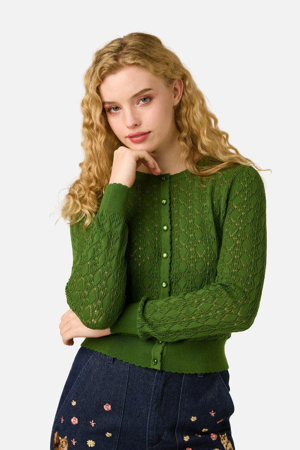 Princess Highway - Clara Pointelle Cardigan - green