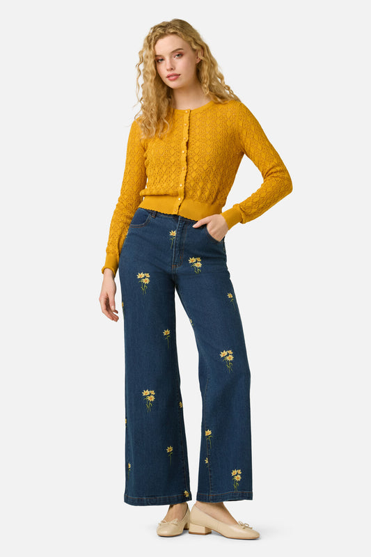Princess Highway - Clara Pointelle Cardigan - mustard