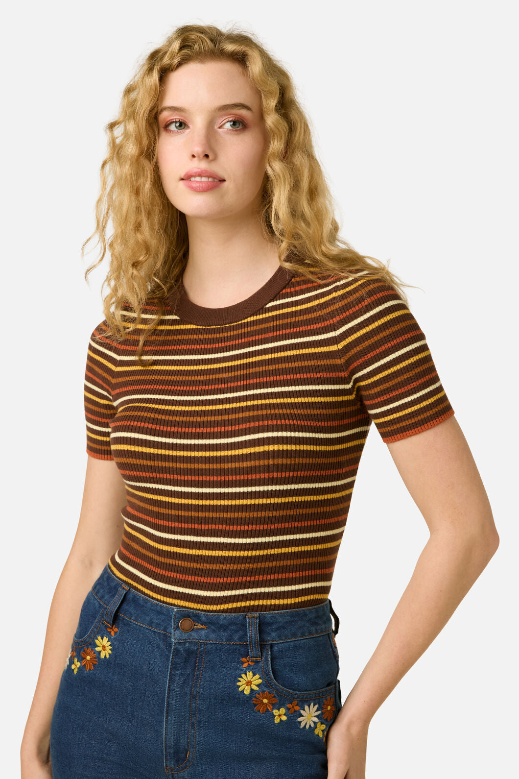 Princess Highway - Patsy Stripe Knit Top - toffee
