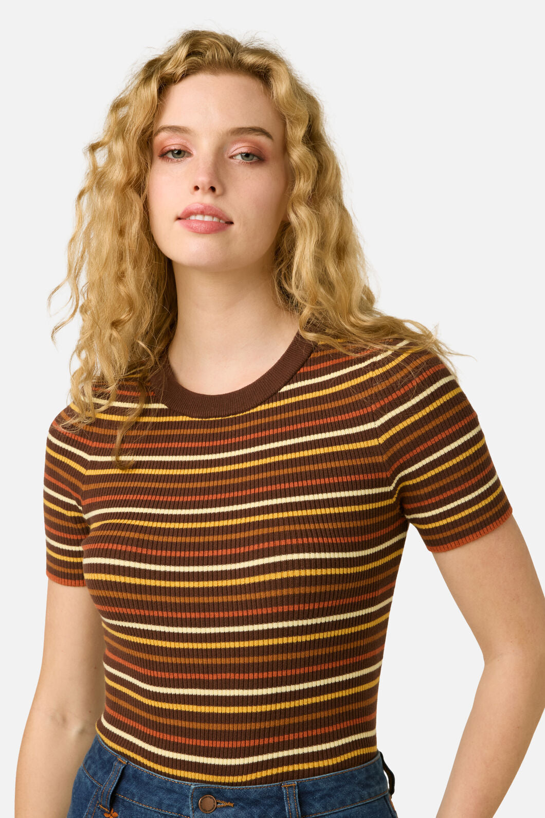Princess Highway - Patsy Stripe Knit Top - toffee