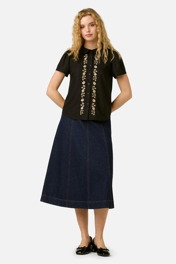 Princess Highway - Luxe Fleur Embroidered Blouse - black