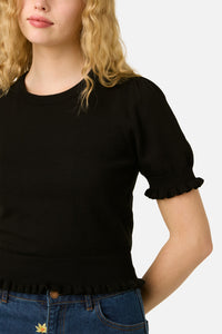 Princess Highway - Zoe Ruffle Knit Top - black