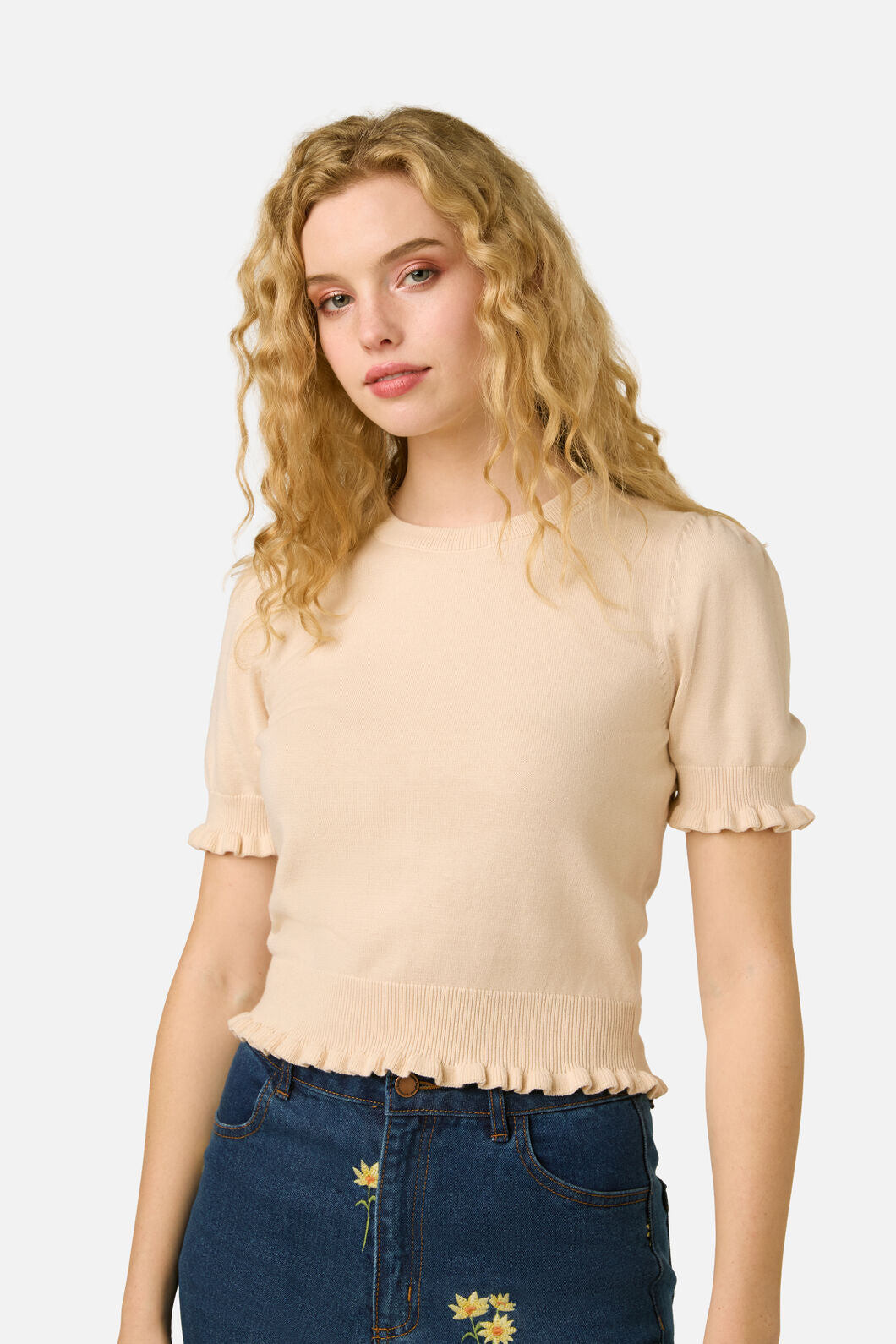 Princess Highway - Zoe Ruffle Knit Top - cream