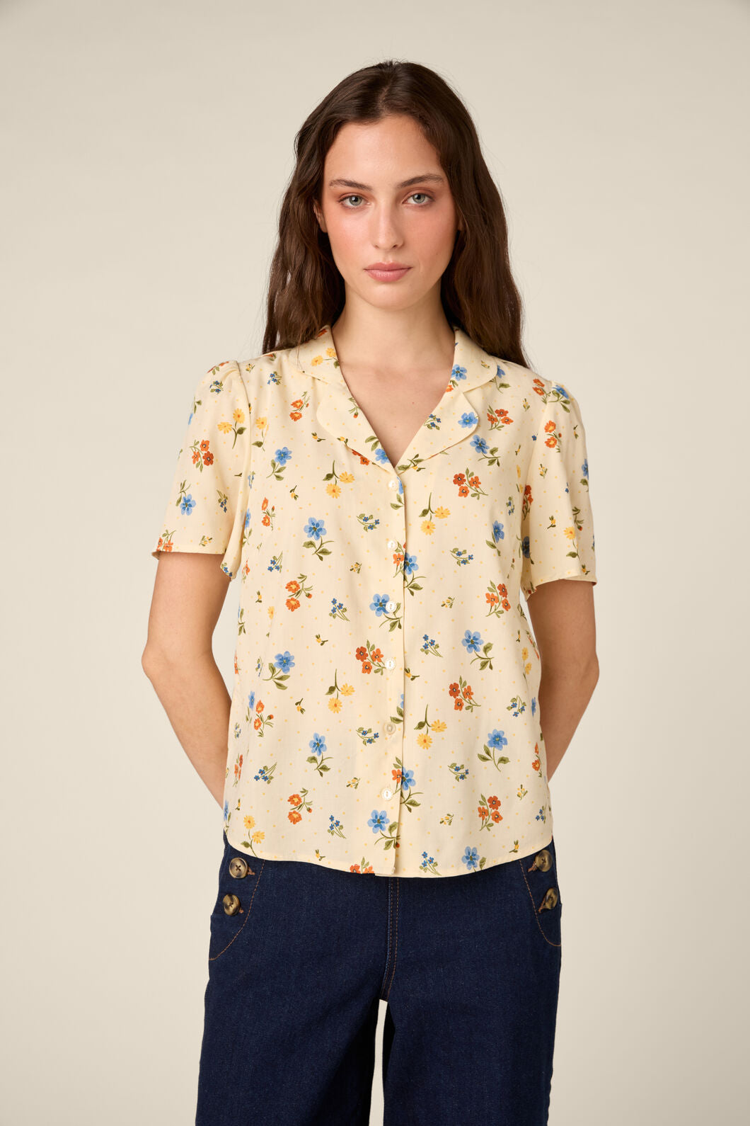 Princess Highway - Chloe Ditsy 90's Blouse - cream