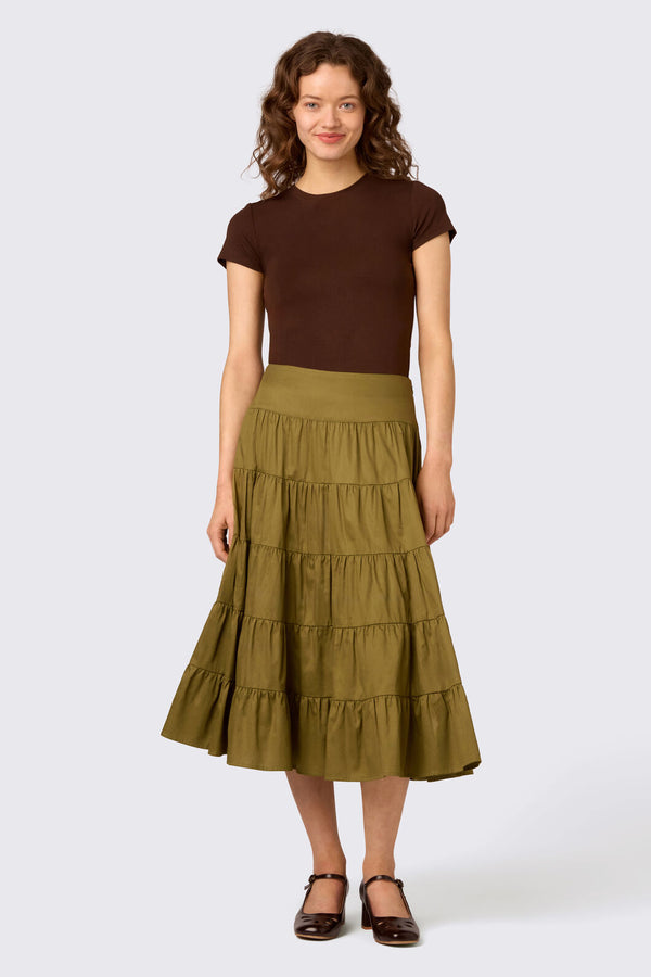 Princess Highway - Gillie Tiered Midi Skirt - olive