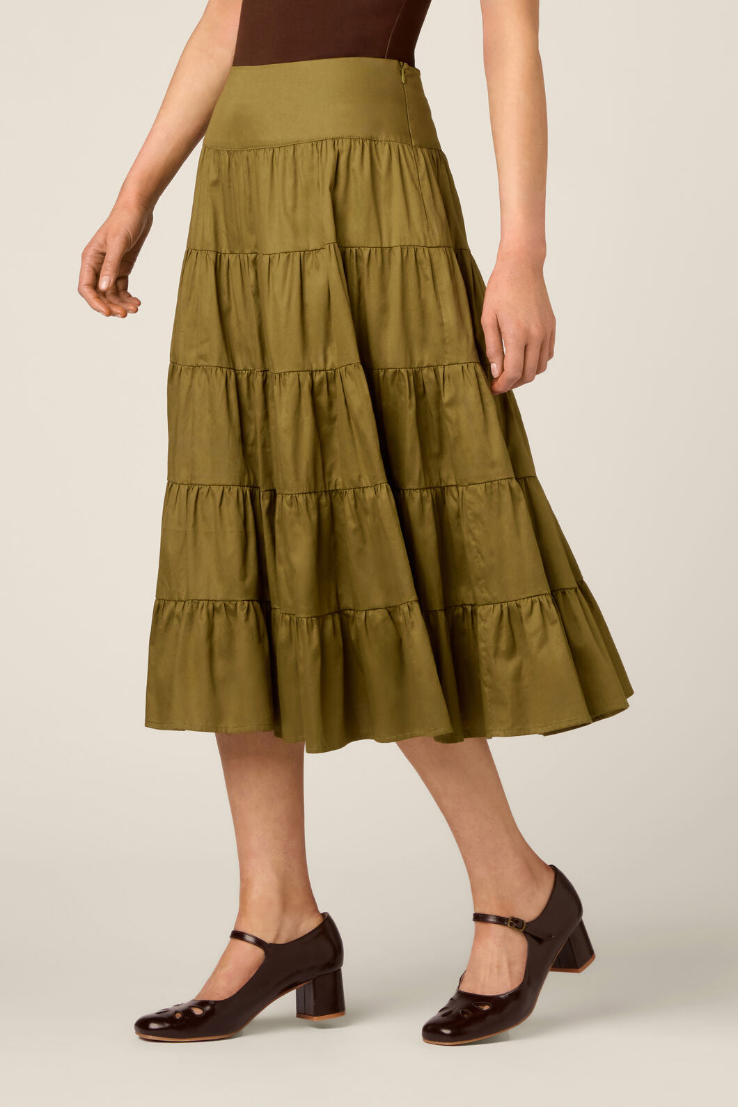 Princess Highway - Gillie Tiered Midi Skirt - olive