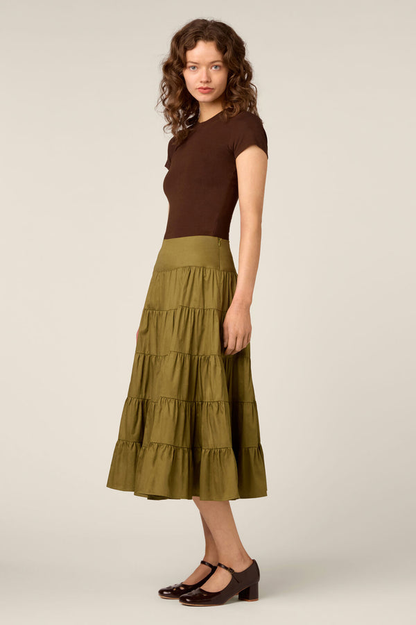 Princess Highway - Gillie Tiered Midi Skirt - olive