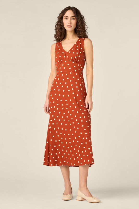 Princess Highway - Kelly Polka Dot Midi Dress - rust