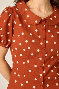 Princess Highway - Kelly Polka Dot Blouse - rust