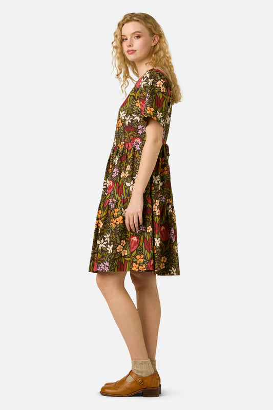 Princess Highway - Mira Native Flora Smock Dress - chocolate