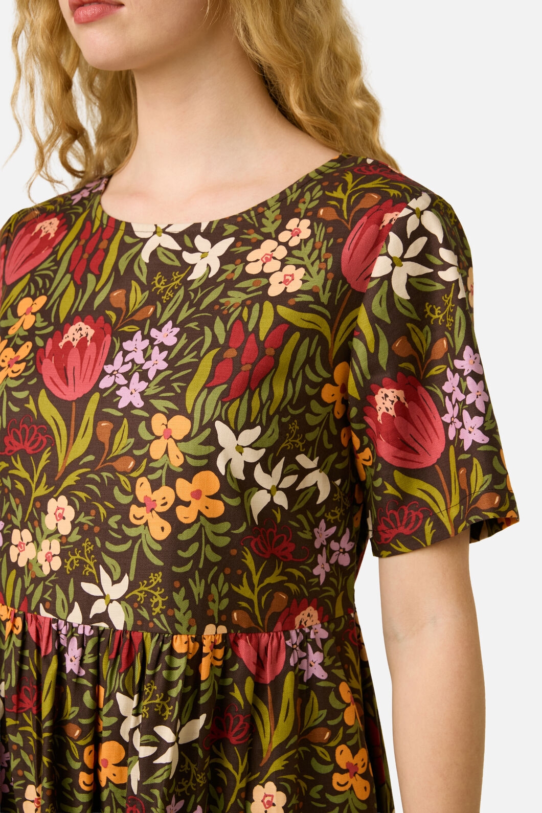 Princess Highway - Mira Native Flora Smock Dress - chocolate