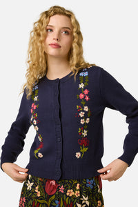 Princess Highway - Native Flora Embroidered Cardigan - navy