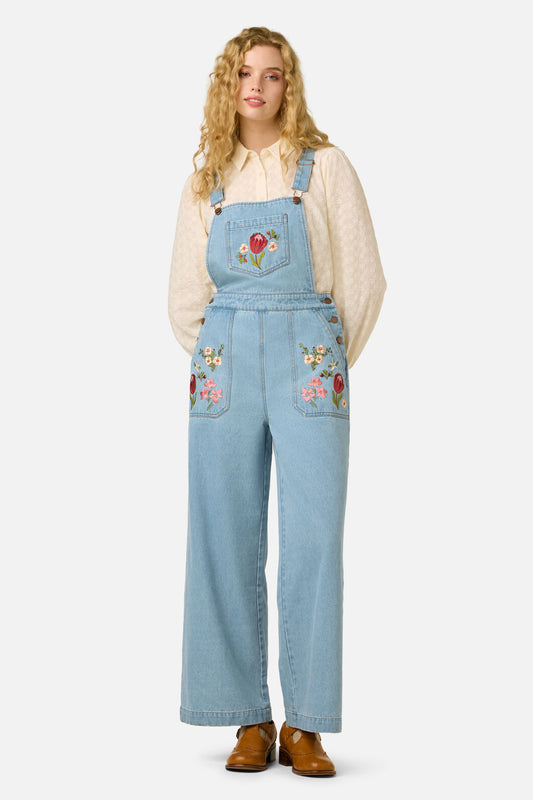 Princess Highway - Native Flora Embroidered Overall - light-denim