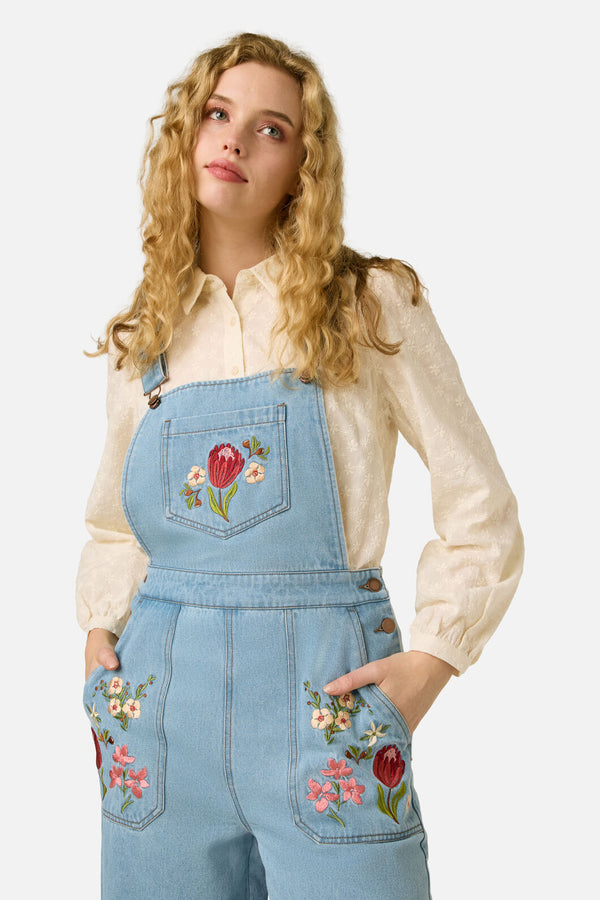Princess Highway - Native Flora Embroidered Overall - light-denim