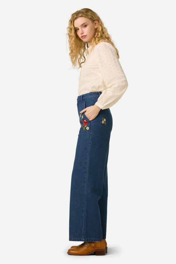 Princess Highway - Native Flora Embroidered Jean - blue-denim