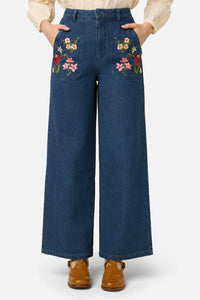 Princess Highway - Native Flora Embroidered Jean - blue-denim