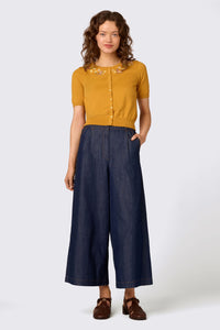 Princess Highway - Cute Dogs Embroidered Cardigan - mustard