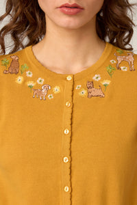 Princess Highway - Cute Dogs Embroidered Cardigan - mustard