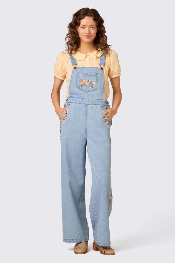 Princess Highway - Sweet Dog Embroidered Overall - blue-denim