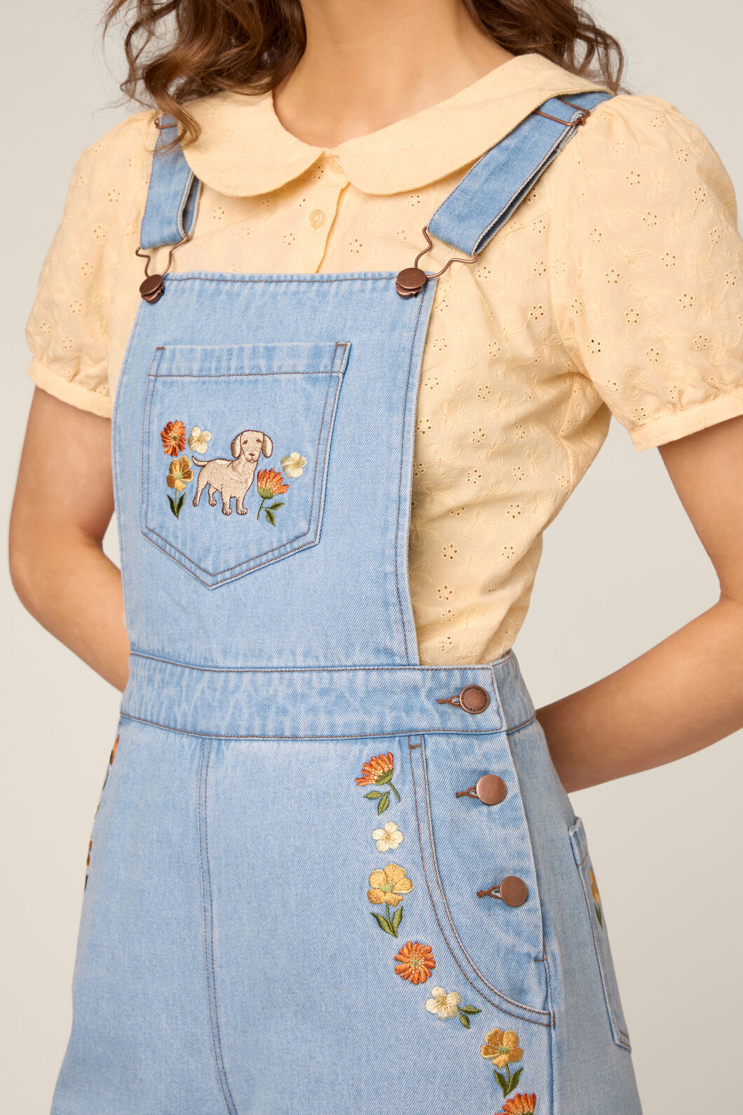 Princess Highway - Sweet Dog Embroidered Overall - blue-denim