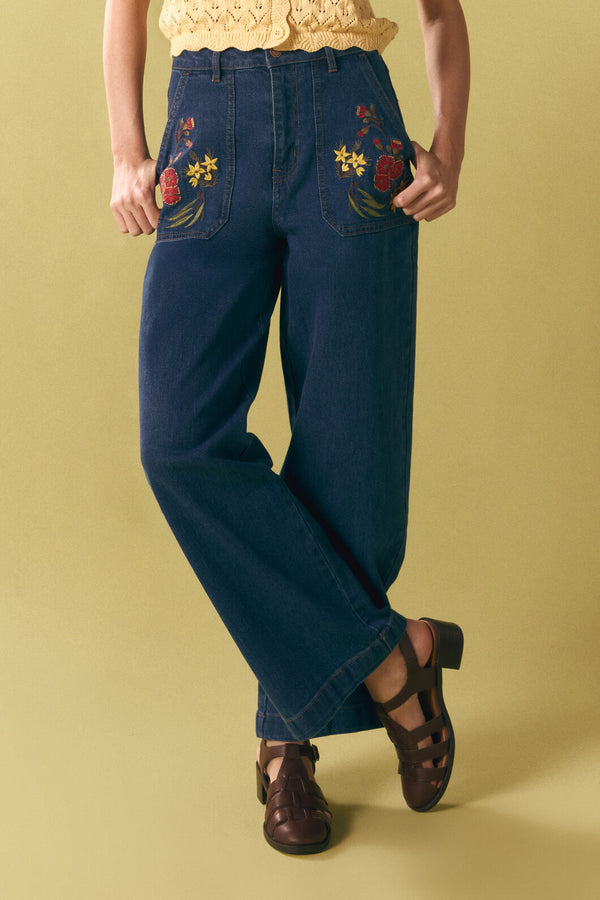 Princess Highway - Gumnut Flora Embroidered Jean - blue-denim