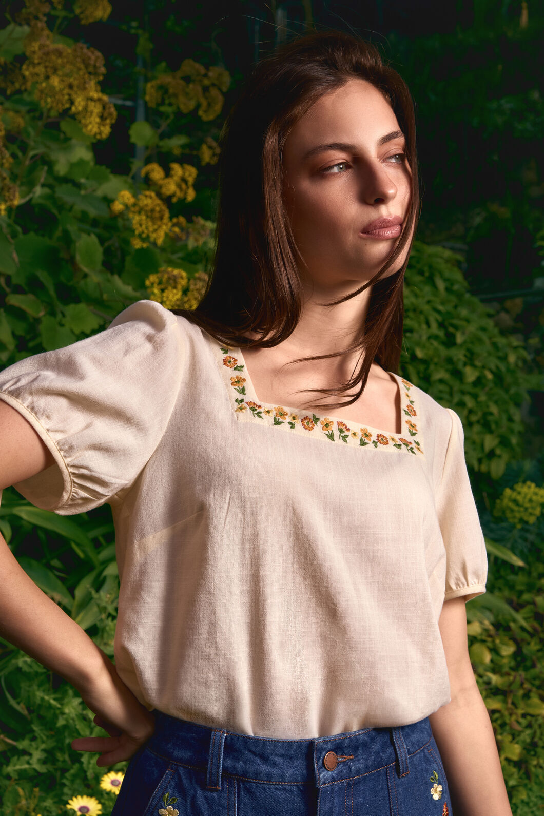 Princess Highway - Flower Chain Embroidered Top - cream