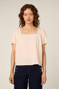 Princess Highway - Flower Chain Embroidered Top - cream