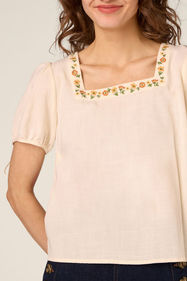 Princess Highway - Flower Chain Embroidered Top - cream