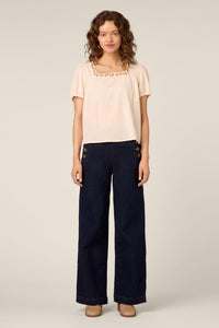 Princess Highway - Flower Chain Embroidered Top - cream