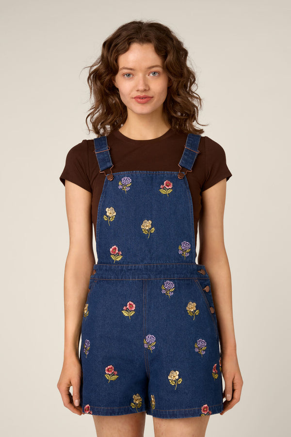 Princess Highway - Meika Flora Short Overall - blue-denim