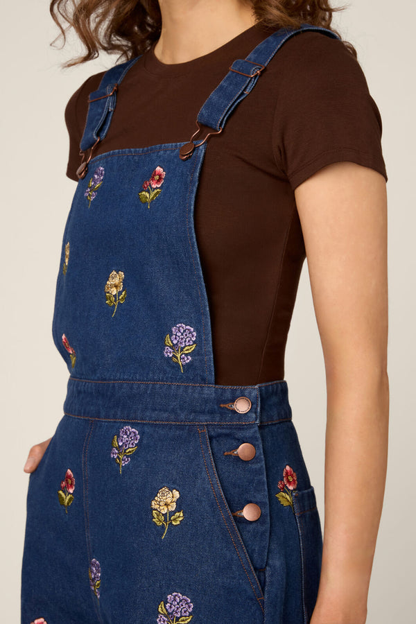 Princess Highway - Meika Flora Short Overall - blue-denim