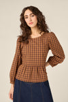 Princess Highway - Billie Check Peplum Top - chocolate