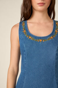 Princess Highway - Marie Embroidered Denim Dress - blue-denim