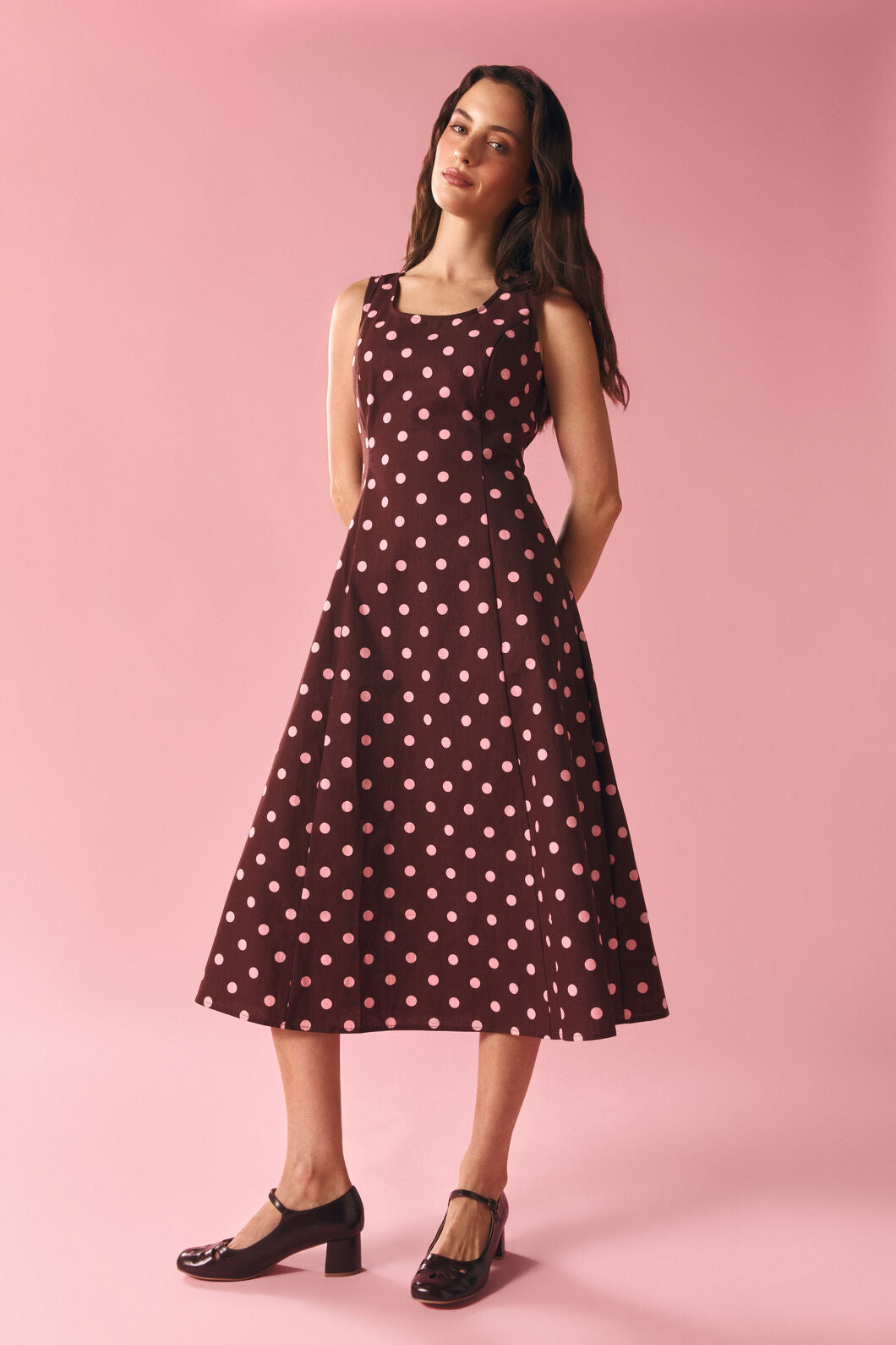 Princess Highway - Mia Polka Dot Midi Dress - chocolate