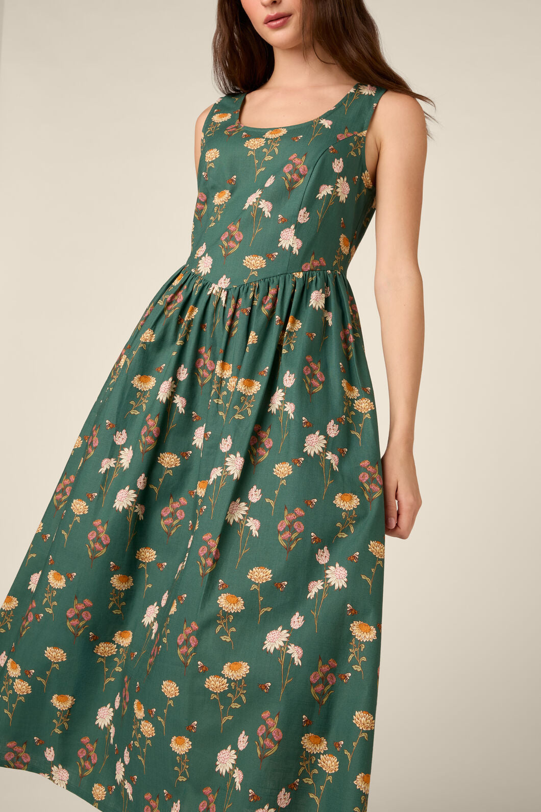 Princess Highway - Native Bee & Floral Midi Dress - green
