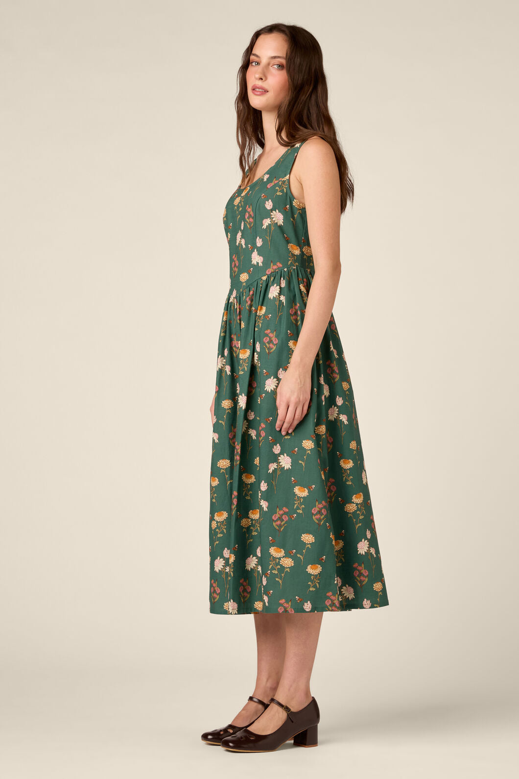 Princess Highway - Native Bee & Floral Midi Dress - green