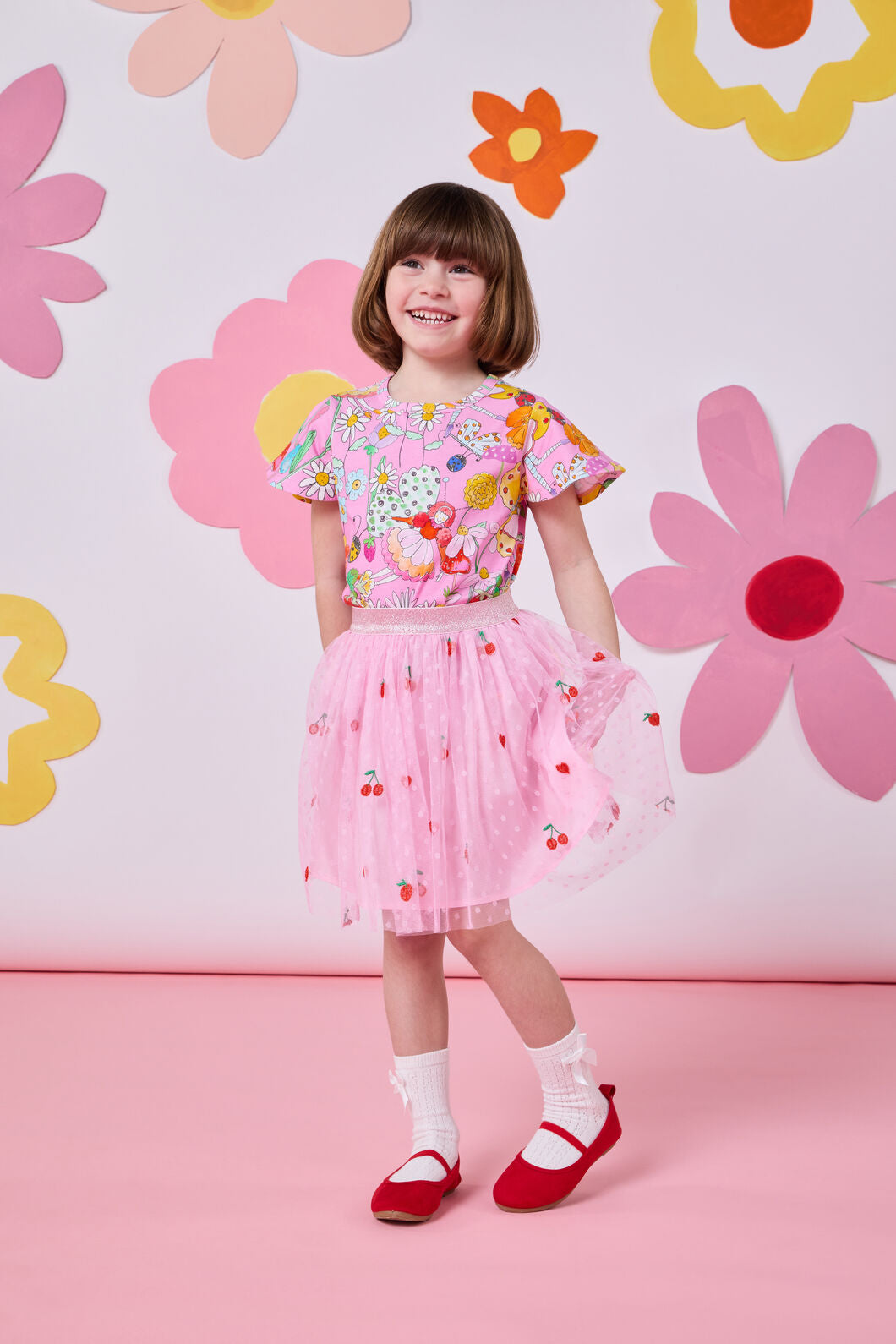 Princess Highway - Cherry Emb Kids Skirt - pink