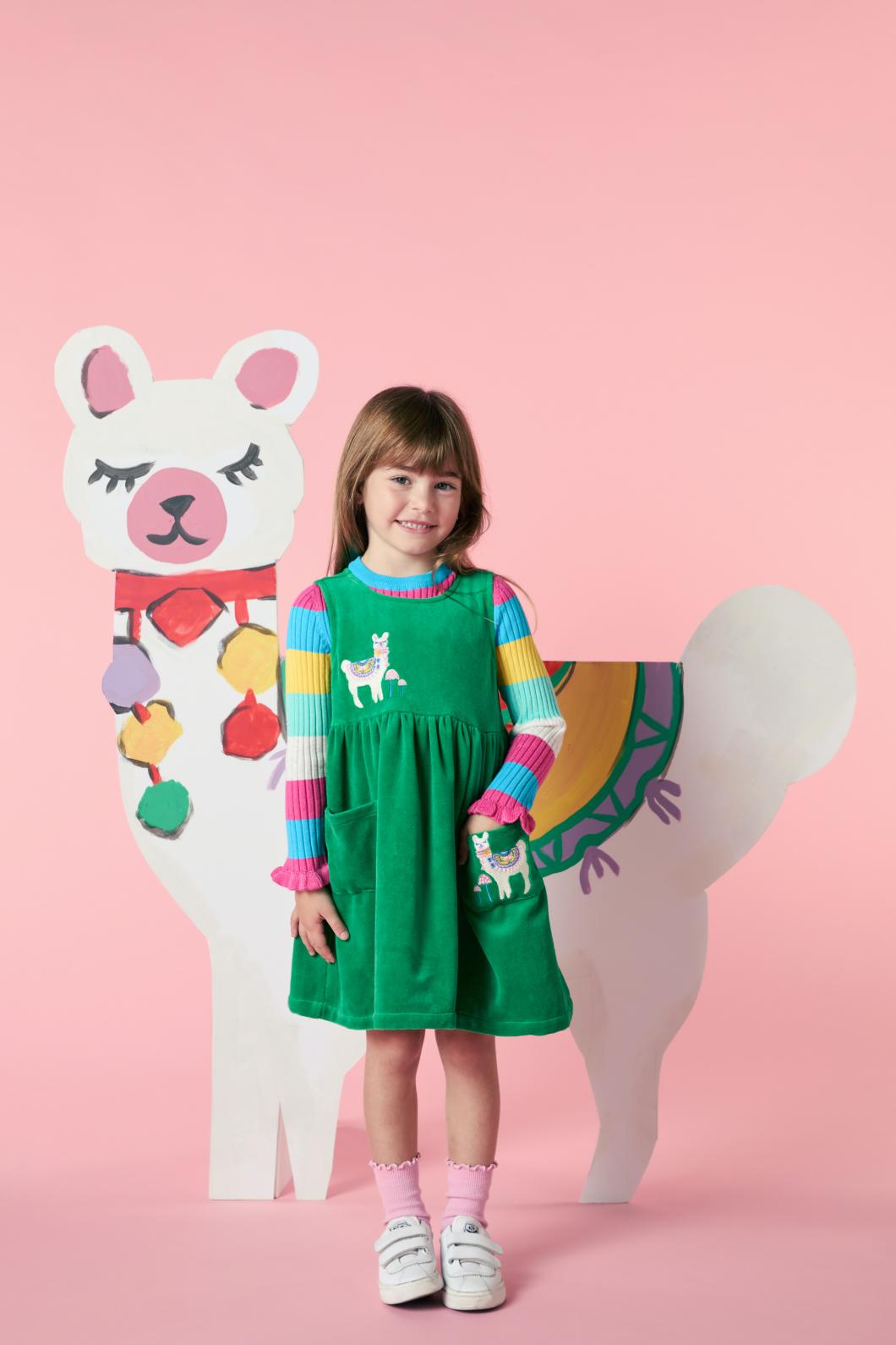 Princess Highway - Llama Kids Velour Tunic - green