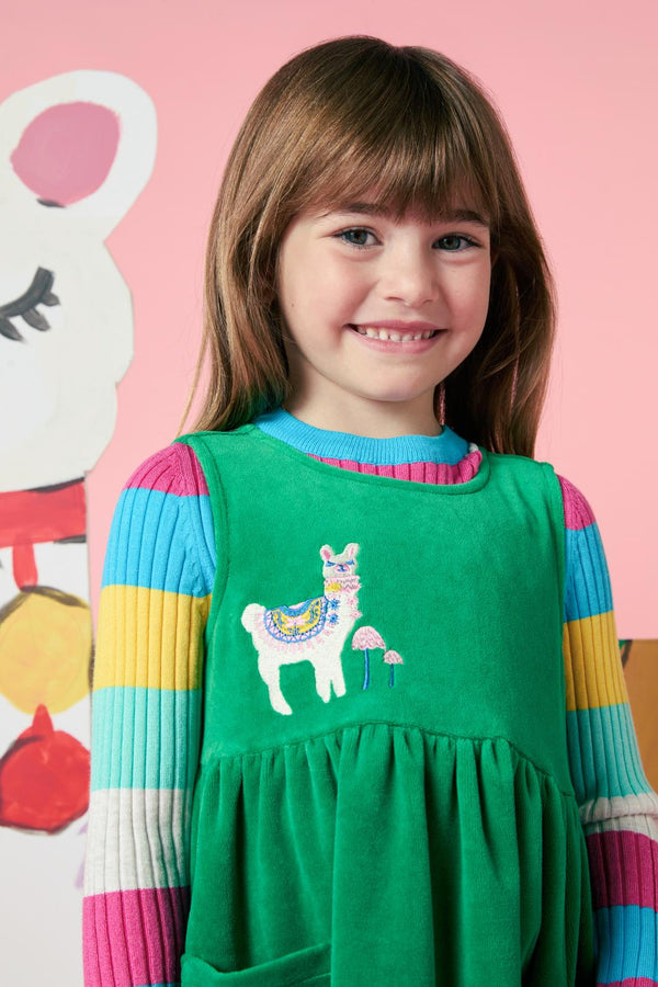 Princess Highway - Llama Kids Velour Tunic - green