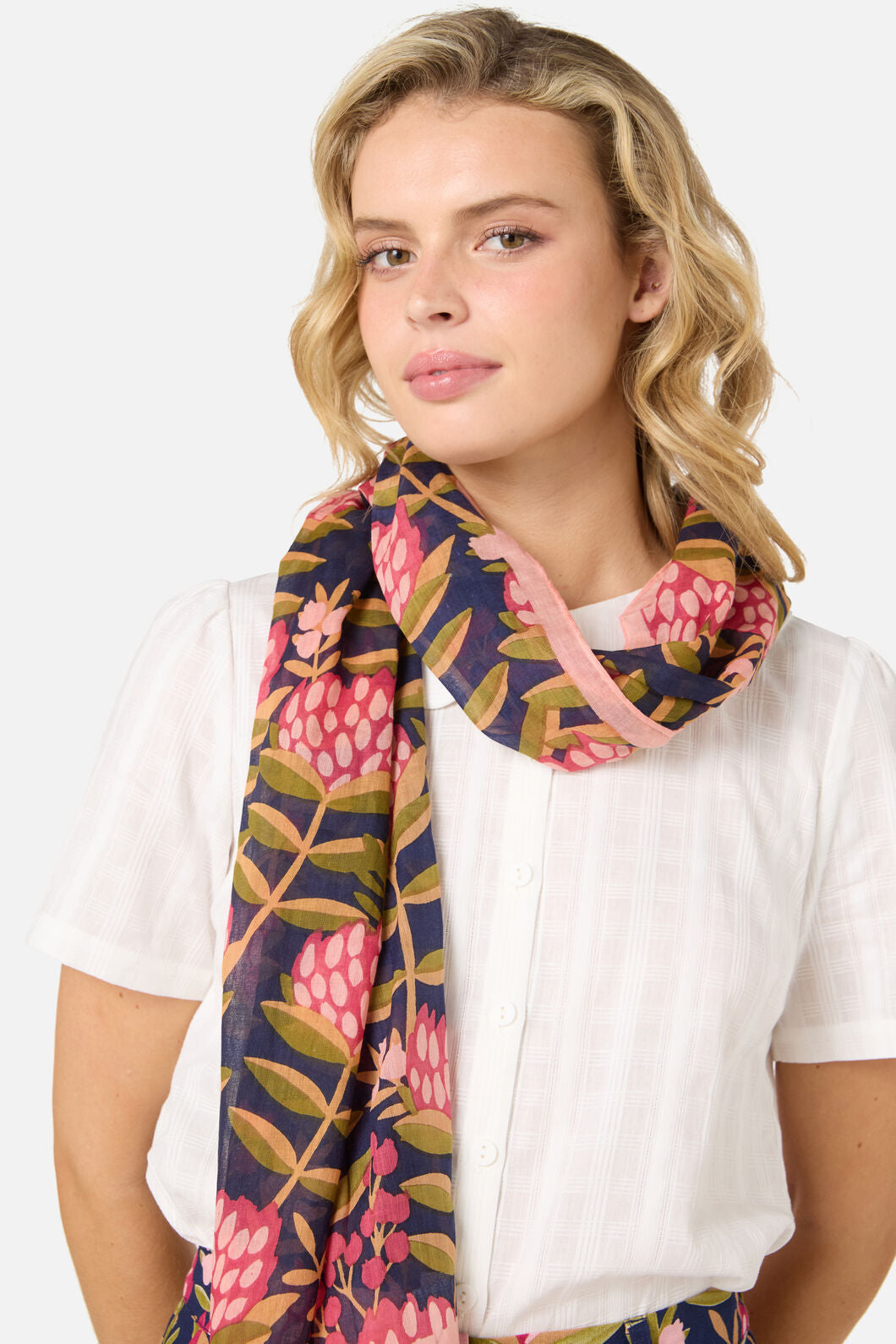 Princess Highway - Protea Cotton Scarf - navy