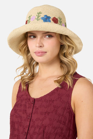 Princess Highway - Floral Embroidered Sun Hat - natural