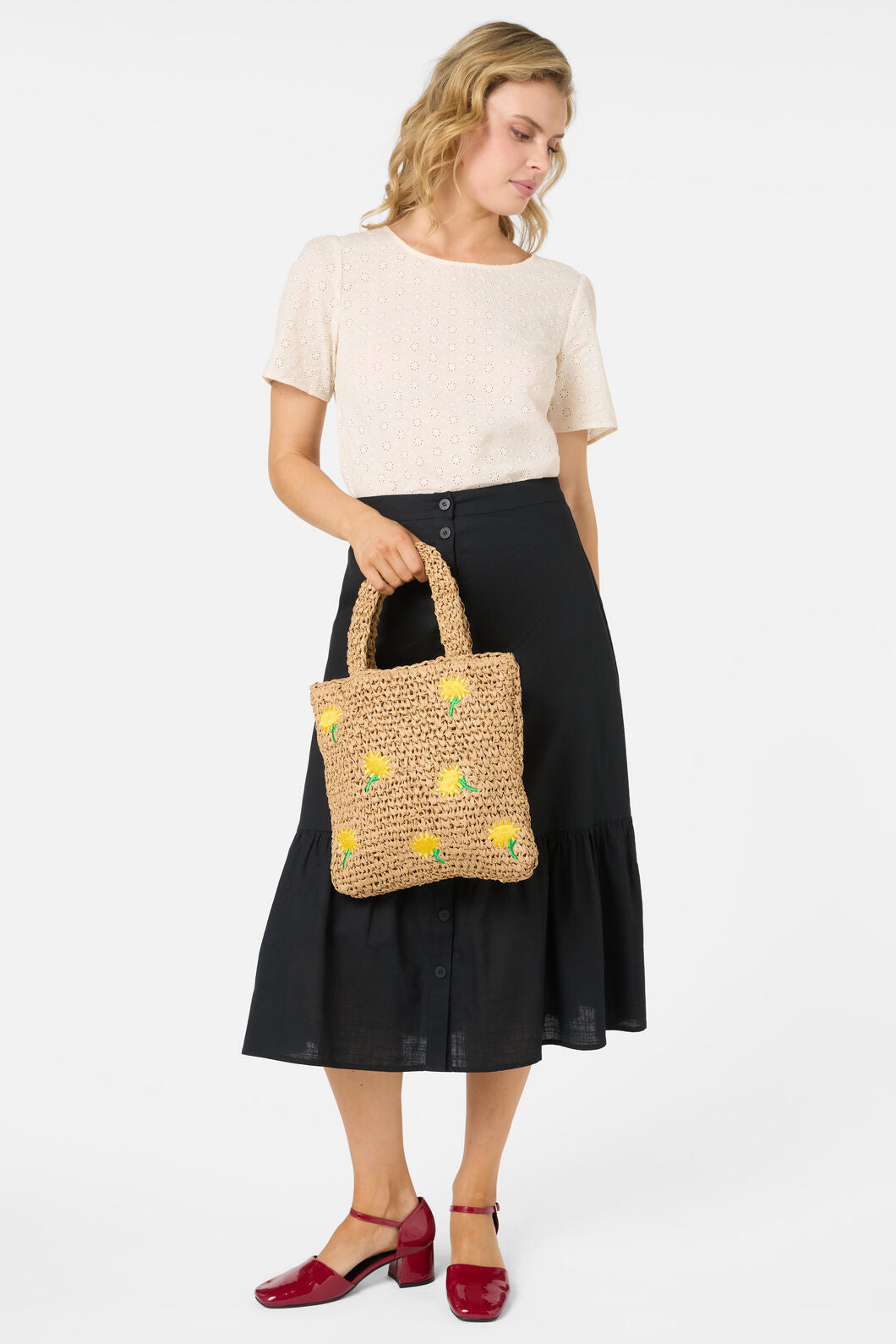 Princess Highway - Daisy Embroidery Straw Bag - tan
