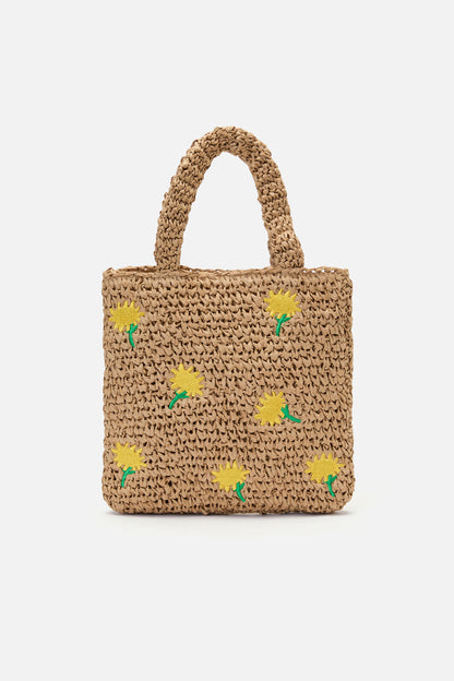 Princess Highway - Daisy Embroidery Straw Bag - tan