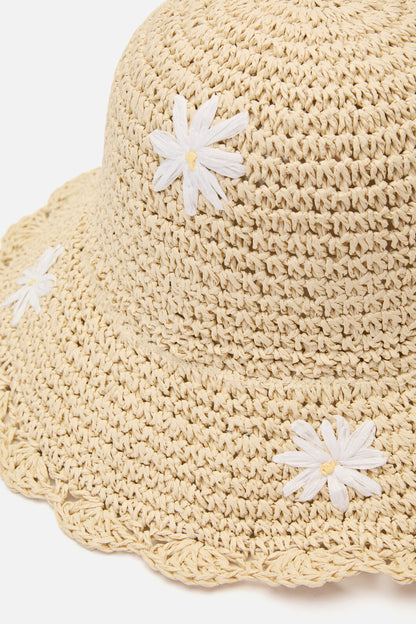 Princess Highway - Daisy Embroidery Straw Hat - natural