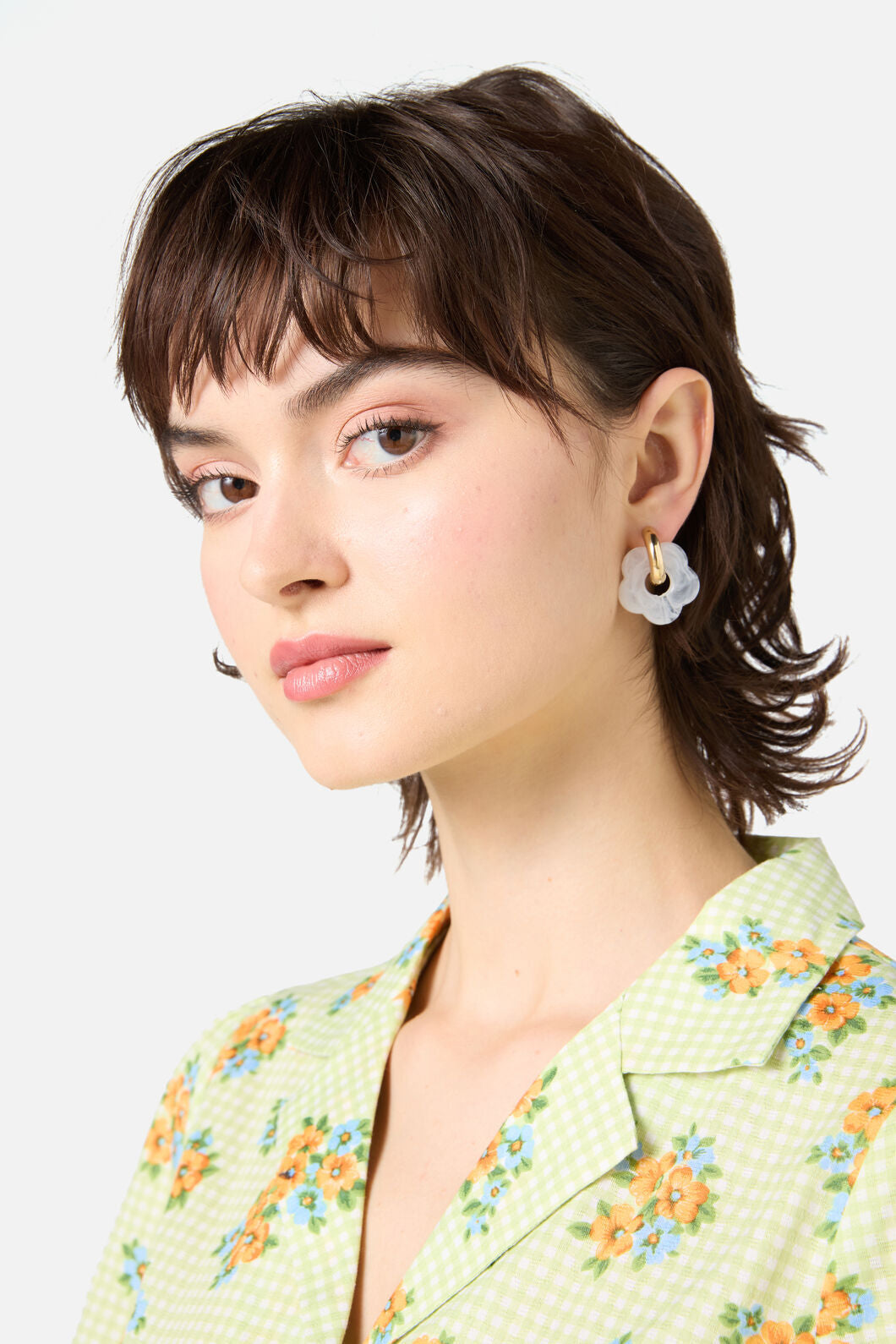 Princess Highway - White Hoop Daisy Earrings - white