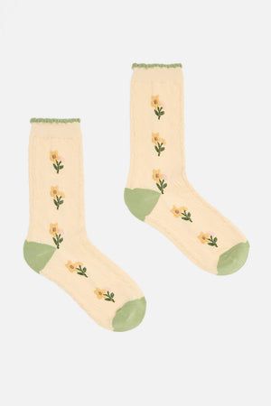 Princess Highway - Textured Flower Socks - cream