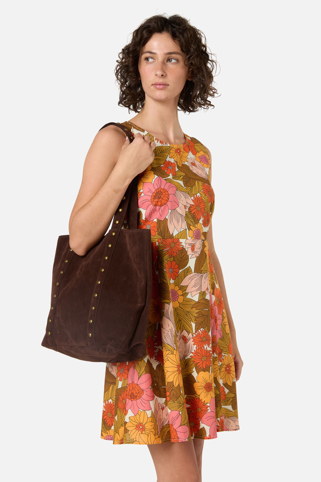 Princess Highway - Faux Suede Stud Tote - chocolate